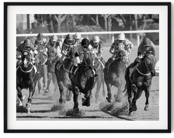 Black And White Photo Instant Digital Download Wall Art Print Horse Racing Image