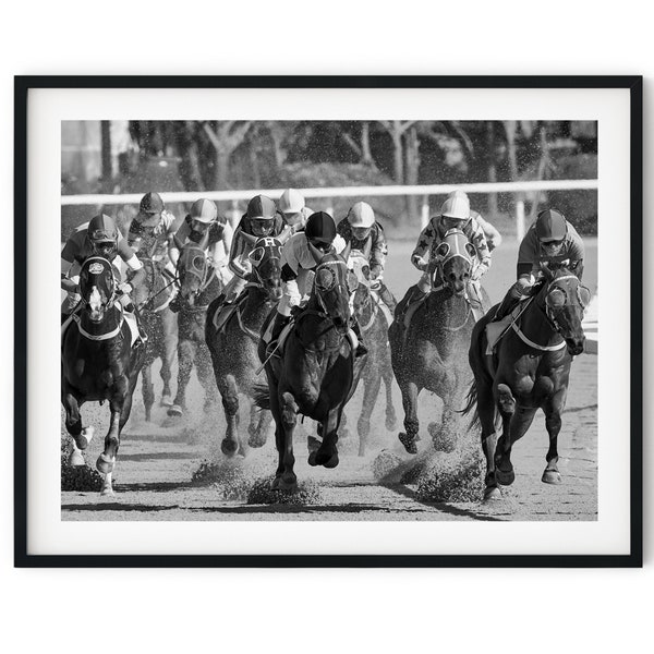 Black And White Photo Instant Digital Download Wall Art Print Horse Racing Image