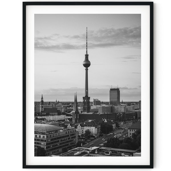 Black And White Photo Instant Digital Download Wall Art Print Fernsehturm Berlin Needle Tower Image
