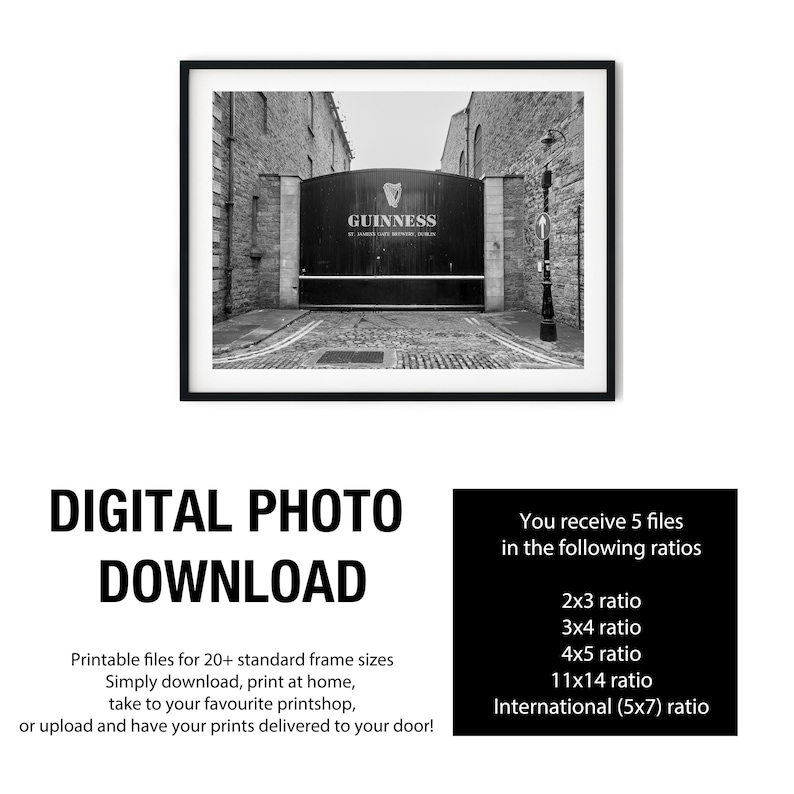 Guinness Brewery Sign Black and White Photography, Dublin Ireland Print, Digital Download, Irish Pub Decor, Industrial Wall Art image 5