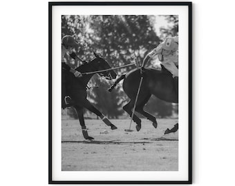 Black And White Photo Instant Digital Download Wall Art Print Playing Polo Image