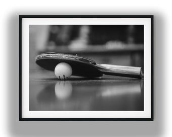 Black and White Table Tennis Paddle Photography Print, Ping Pong Digital Download Wall Art