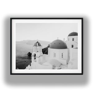 Black And White Photo Instant Digital Download Wall Art Print Santorini Greece Image