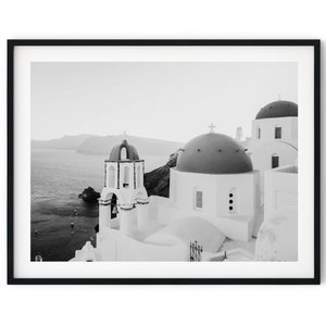 Black And White Photo Instant Digital Download Wall Art Print Santorini Greece Image