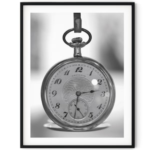 Black And White Photo Instant Digital Download Wall Art Print Pocket Watch Image
