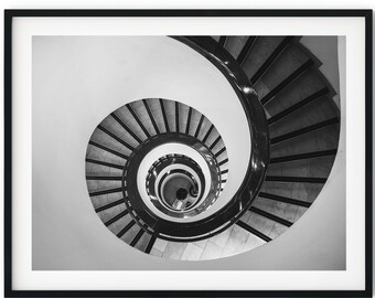 Black And White Photo Instant Digital Download Wall Art Print Spiral Staircase Image