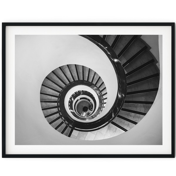 Black And White Photo Instant Digital Download Wall Art Print Spiral Staircase Image