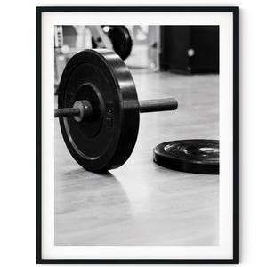 Black And White Photo Instant Digital Download Wall Art Print Barbell Weights Exercise Equipment Image