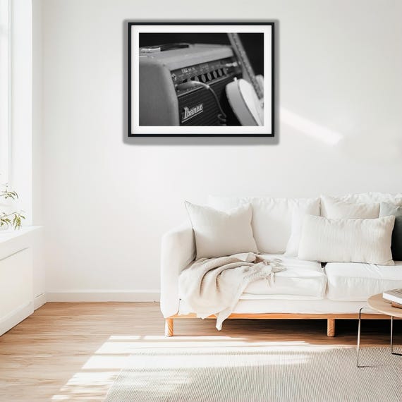 Black and White Vintage Guitar Amp Photo Print, Amplifier Digital