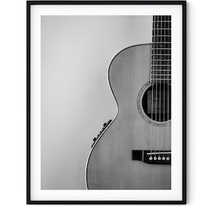 Black And White Photo Instant Digital Download Wall Art Print Acoustic Guitar Image