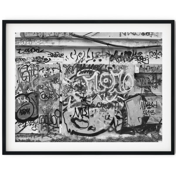 Black And White Photo Instant Digital Download Wall Art Print Graffiti Covered Wall Image