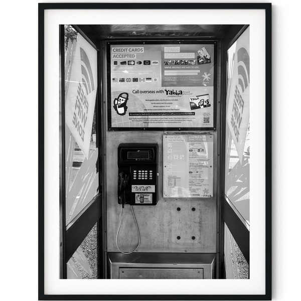 Black And White Photo Instant Digital Download Wall Art Print Pay Phone Image