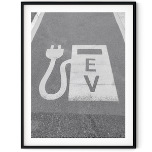 Black And White Photo Instant Digital Download Wall Art Print EV Parking Image