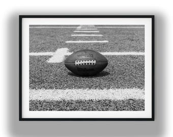 American Football Print Black and White Field Photo, Sports Wall Art Digital Download, Football Coach Gift Minimalist Photography