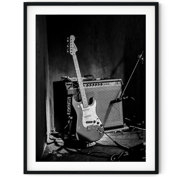 Black And White Photo Instant Digital Download Wall Art Print Electric Guitar Image