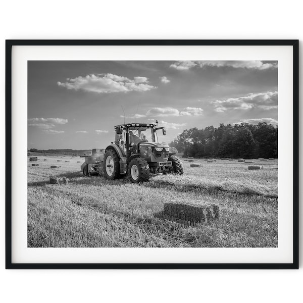 Black And White Photo Instant Digital Download Wall Art Print Tractor On The Farm Image