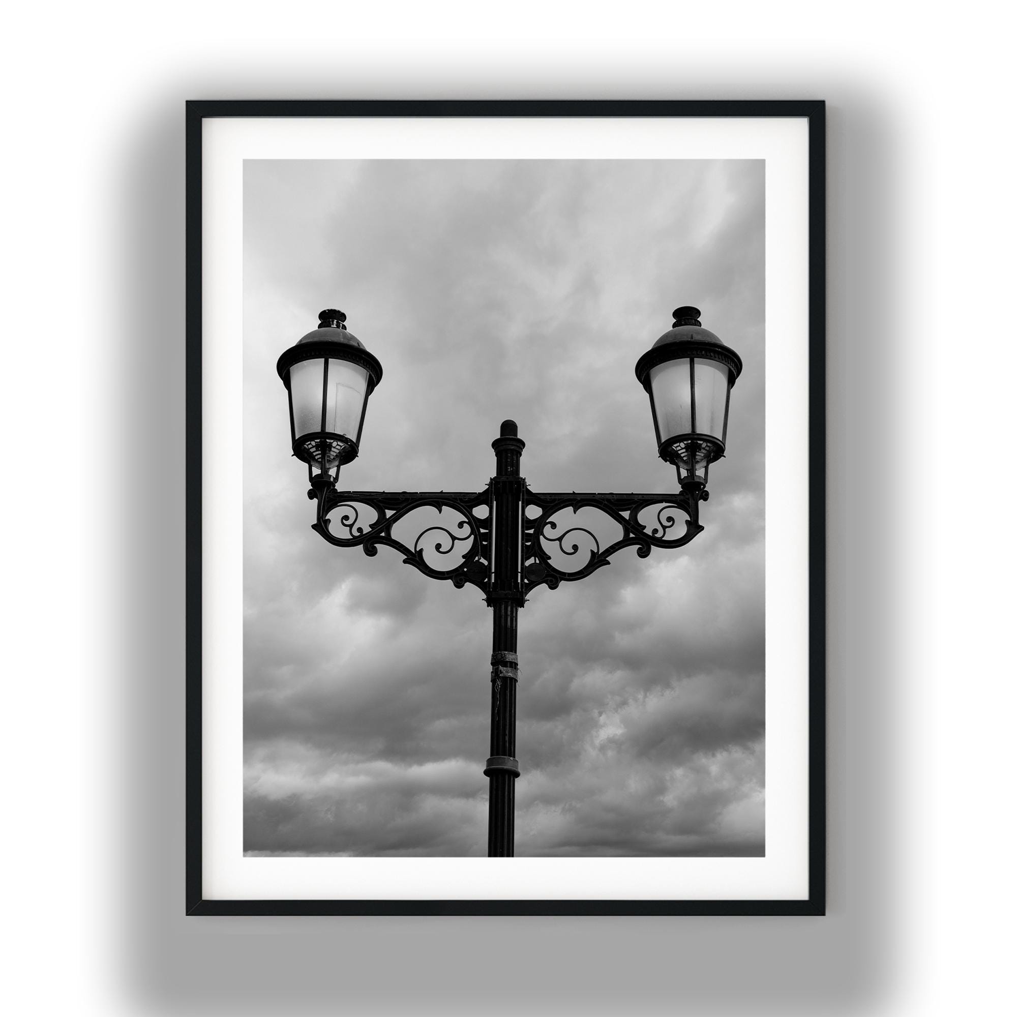ビンテージ街灯アートプリント白黒写真デジタルダウンロードレトロ