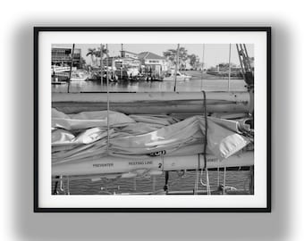 Black and White Sailboat Rigging Photo Print, Nautical Coastal Wall Art Digital Download