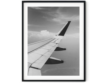 Black And White Photo Instant Digital Download Wall Art Print Airplane Wing Image