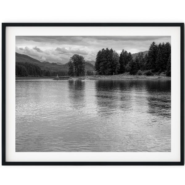 Black And White Photo Instant Digital Download Wall Art Print Boat In Calm Water Image