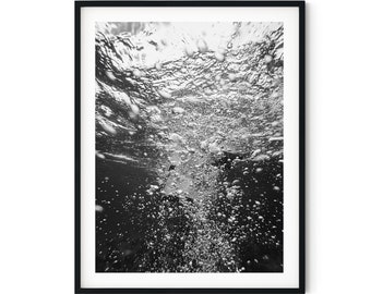 Black And White Photo Instant Digital Download Wall Art Print Bubbles In The Ocean Image