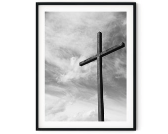Black And White Photo Instant Digital Download Wall Art Print Church Cross Image