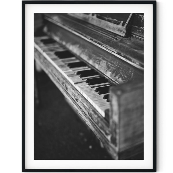 Black And White Photo Instant Digital Download Wall Art Print Old Piano Image