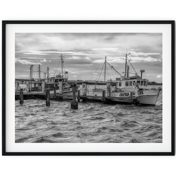 Black And White Photo Instant Digital Download Wall Art Print Fishing Boats At The Pier Image