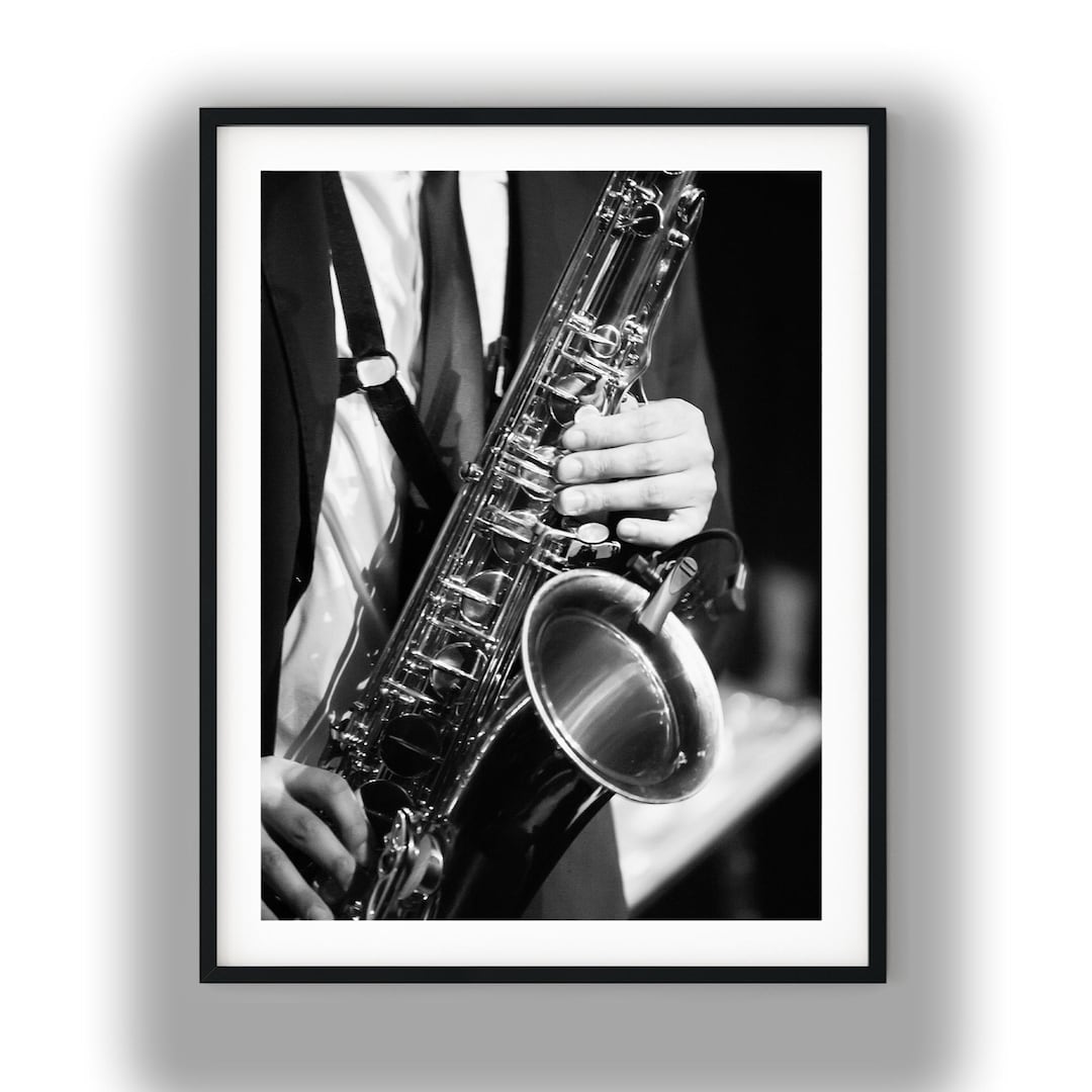 Black and White Jazz Saxophone Print, Musician Photography Digital