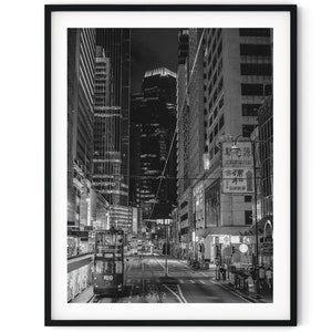 Black And White Photo Instant Digital Download Wall Art Print Hong Kong Street Night Image