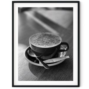 Black And White Photo Instant Digital Download Wall Art Print Cafe Cappuccino Coffee Image