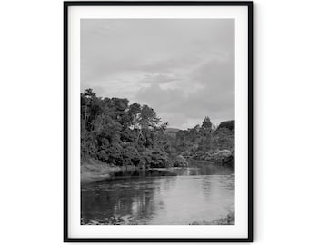 Black And White Photo Instant Digital Download Wall Art Print River Landscape Image