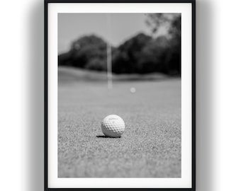 Black and White Golf Ball on Green Photo, Digital Print Download