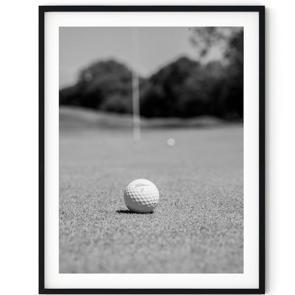 Black And White Photo Instant Digital Download Wall Art Print Golf Ball On The Green Image