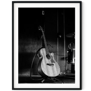 Black And White Photo Instant Digital Download Wall Art Print Acoustic Guitar Image