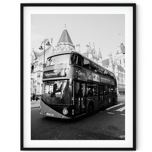 Black And White Photo Instant Digital Download Wall Art Print Double Decker Bus Image