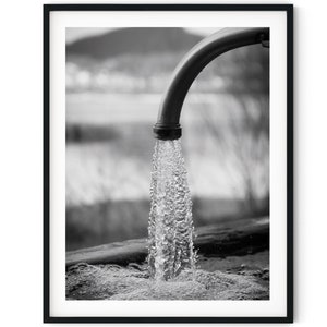 Black And White Photo Instant Digital Download Wall Art Print Running Water Tap Image
