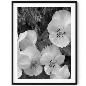 Stampa artistica da parete con foto in bianco e nero, download digitale istantaneo, immagine di fiori graziosi