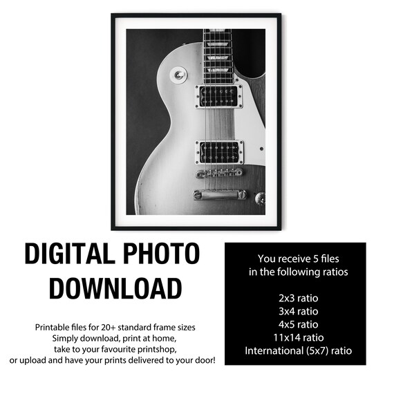 エレキギターのクローズアッププリント白黒写真デジタルダウンロード