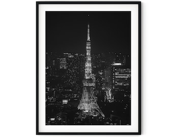 Black And White Photo Instant Digital Download Wall Art Print Tokyo Tower Image