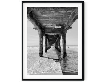 Black And White Photo Instant Digital Download Wall Art Print Under A Beach Pier Image