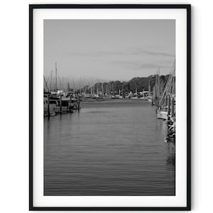 Black And White Photo Instant Digital Download Wall Art Print Boat Masts Marina Image