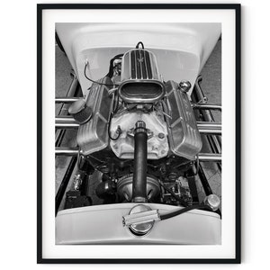 Black And White Photo Instant Digital Download Wall Art Print Hot Rod Engine Image