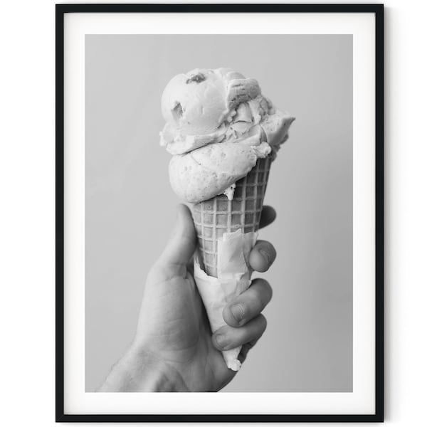 Black And White Photo Instant Digital Download Wall Art Print Ice Cream Cone Image