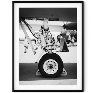 Black And White Photo Instant Digital Download Wall Art Print Aircraft Landing Gear Image
