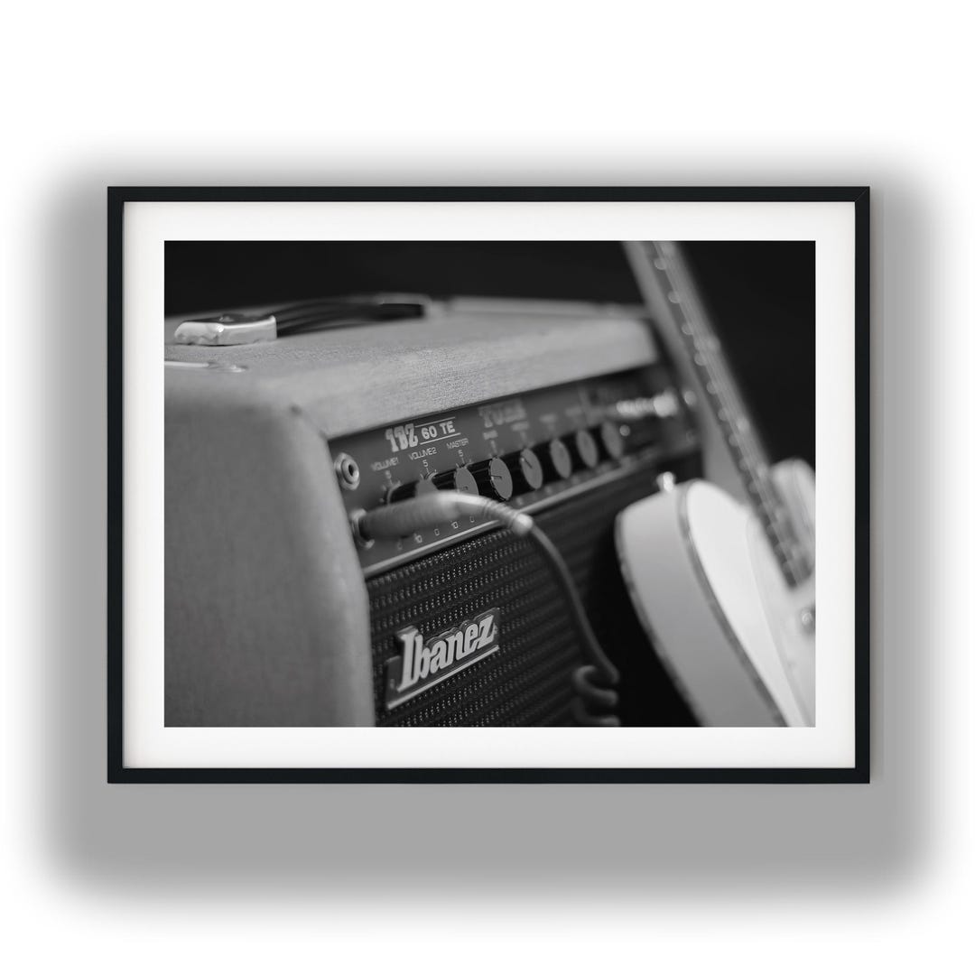 Black and White Vintage Guitar Amp Photo Print, Amplifier Digital