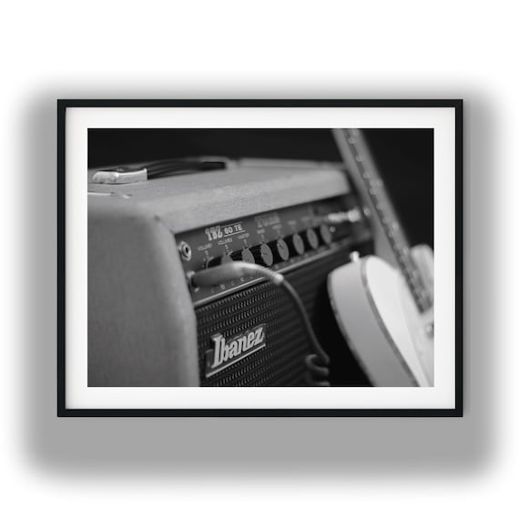 Black and White Vintage Guitar Amp Photo Print, Amplifier Digital