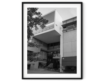 Impresión de arte mural con descarga digital instantánea en blanco y negro, imagen de arquitectura geométrica modernista