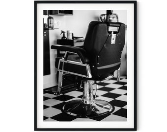 Black And White Photo Instant Digital Download Wall Art Print Barbers Chair Image