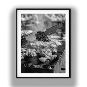 Black and White BBQ Grill Photography Print, Backyard Barbecue Digital Download Kitchen Wall Art